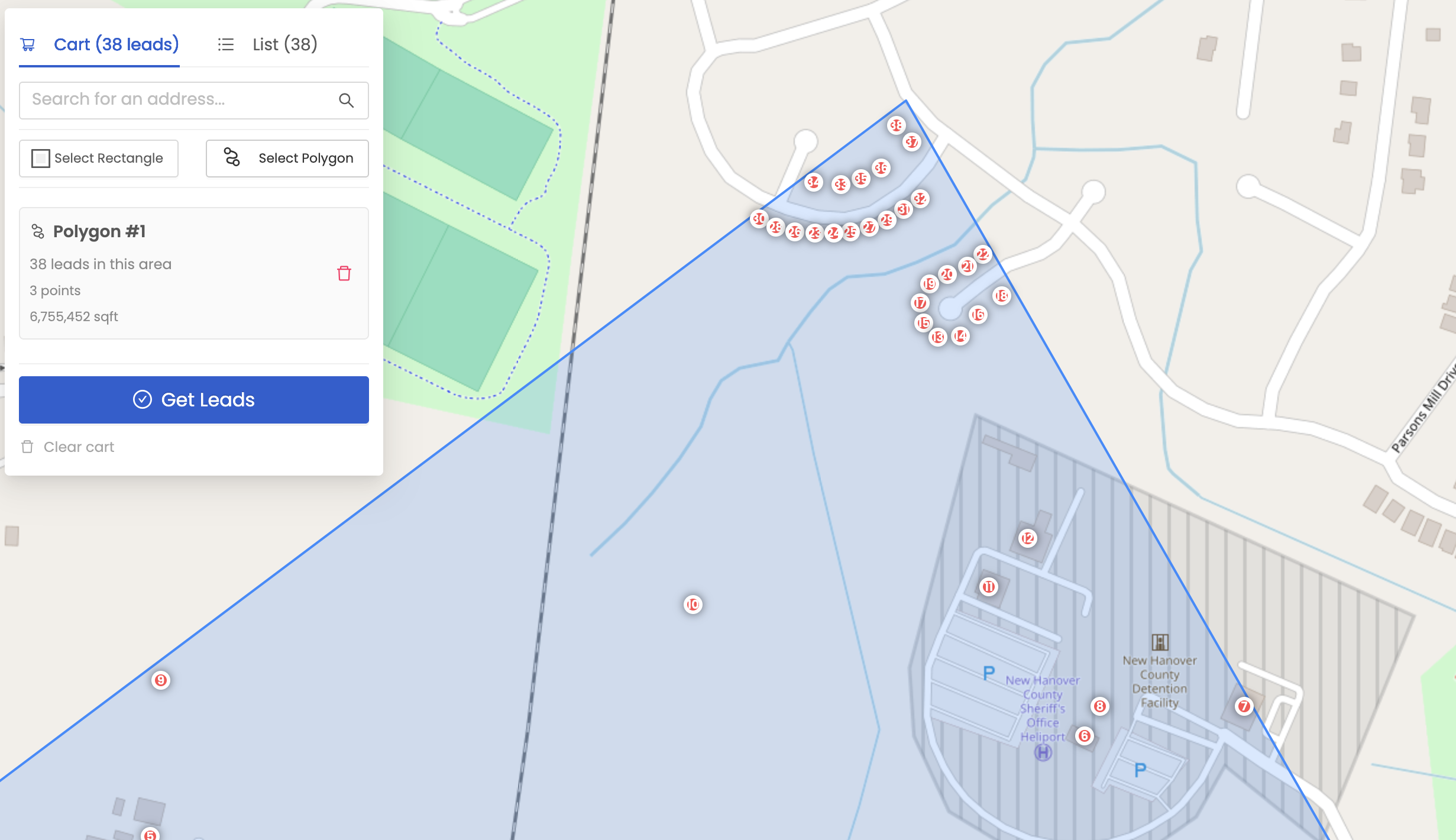Nearby streets turned into a homeowner prospect list